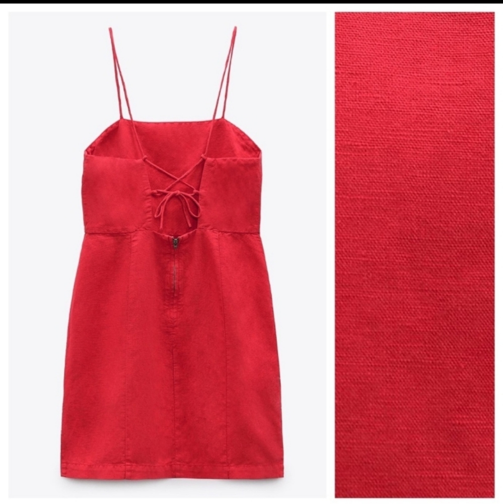 Zara red linen Blend dress - Picture 11 of 12